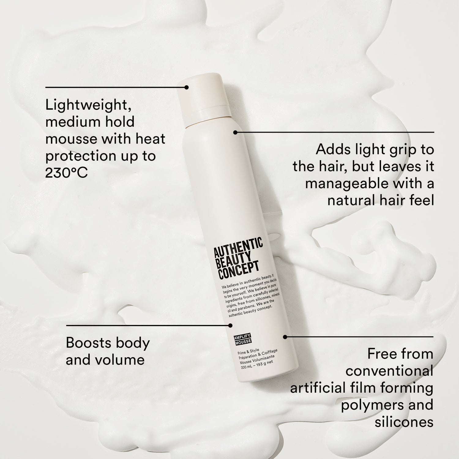 Amplify Mousse 200 ml - Natuurlijke haarmousse & -versteviging