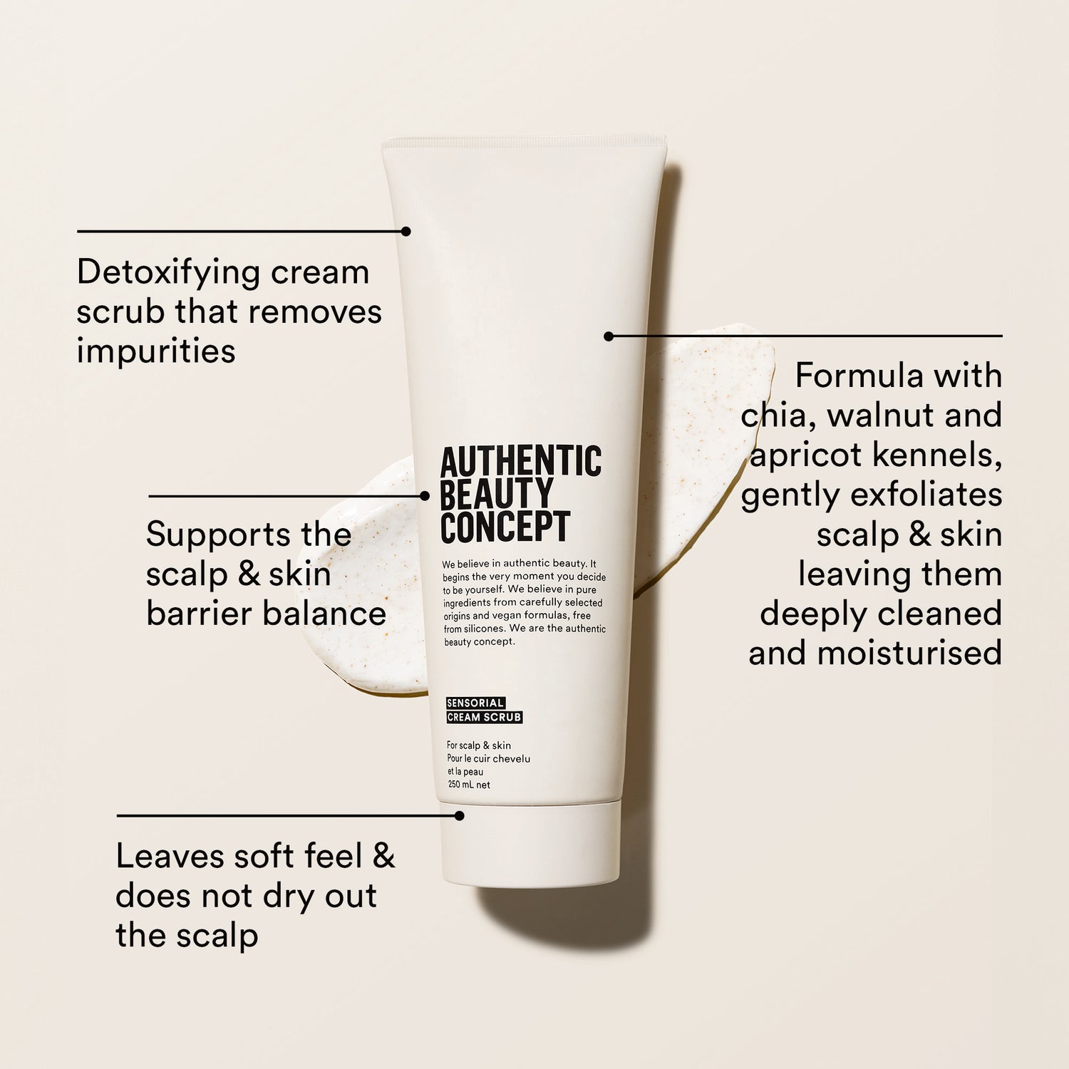 Sensorial Cream Scrub 250 ml - natuurlijke scrub voor hoofdhuid, lichaam en gezicht